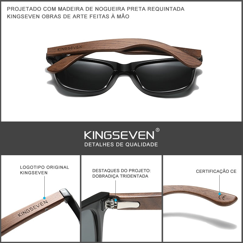 Óculo Polarizado Proteção UV400 KINGSEVEN Natural Wooden